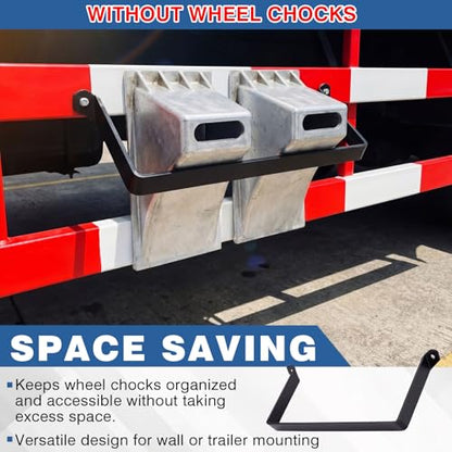 Outus Wheel Chock Bracket Mount Holder, Storage for 2 Pcs 9 Inch Aluminum Wheel Chocks Trailer Bed, Fender, Loading Dock, Tractors Truck Tire Blocks, Powder Coated Carbon Steel, 20.8"L x 1.25"W x 7"H