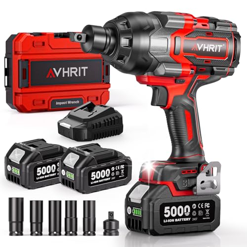 Cordless Impact Wrench 3/4", 2200Nm/1630Ft-lbs Electric Impact Gun with 2x5.0Ah Batteries, High Torque Brushless Impact Driver w/Socket Set & Adapter for Truck Mower Car Repair - color: Cherry Red