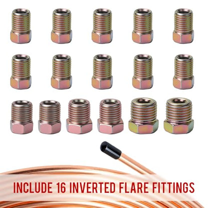 25FT 3/16'' The Latest Copper Coated Brake Line Kit with 16 Fittings and 4 Unions Brake Line Fittings+Tube Bender+Double & Single Flaring Tool Kit for Most Hydraulic Braking Systems - size: 3/16" Brake Lines