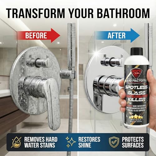Sud Factory Hard Water Spot Remover for Glass Spotless X2 - Removes Water Stains from Shower Doors, Car Windows, Windshields - Professional Strength 16oz