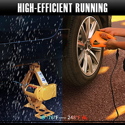 E-HEELP 3 Ton Electric Car Jack, 12V Automatic Scissor Lift Floor Jack with Impact Wrench Kit for Sedans, Lifting Range 4.72-14.57 Inches, 6600 lbs Load Capacity - color: 3T with Wrench