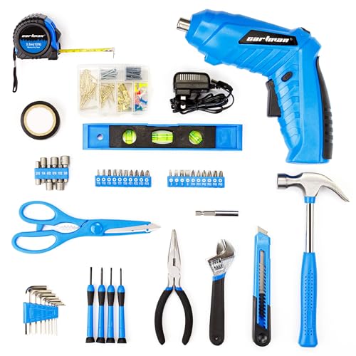 CARTMAN 149-Piece Tool Set, Blue Cordless Screwdriver, Home Repair Tool Kit | Complete tool assortment with cordless screwdriver for home repairs, office fixes, furniture setup crafting, and daily tasks. - style: 149 PC