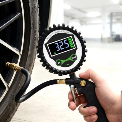 MEANLIN MEASURE Digital Pressure Gauge 0-200 PSI, 1/4" NPT Lower Mount Pressure Gauge with Rubber Protective Cover, Suitable for Pneumatic System, Tire Inflator Pump Air Pressure Measurement - size: 0-200 PSI