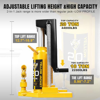 YELLOW JACKET Toe Jack 10 Ton Toe/ 20 Ton Top Capacity Hydraulic Machine Jack Lift,Air Hydraulic Claw Jack for Car Repair,Machinery,Industry Equipment - size: 20 Ton