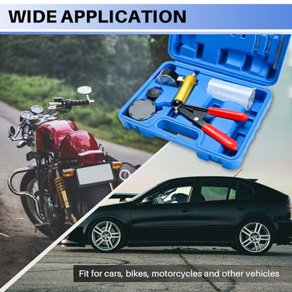 DASBET Hand Held Vacuum Pump Tester Set Vacuum Gauge and Brake Bleeder Kit | for Automotive (Blue) - color: Blue