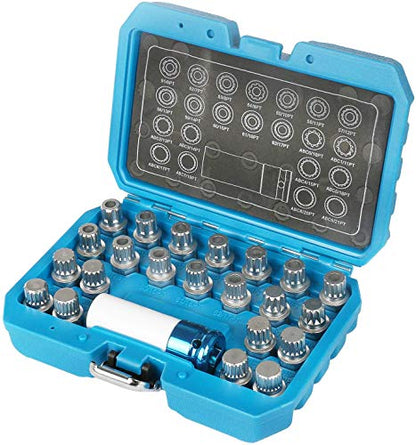 23pcs Wheel Lock Lug Nut Remover Kit Automotive Wheel Anti-Theft Screw Removal Key Socket Set with Adapter for VW