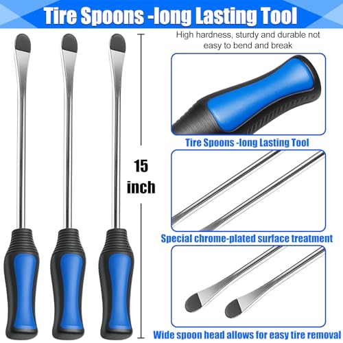 Tire Spoons, 32Pcs Tire Changing Tool with Rim Protectors, Valve Tool, Valve Cores, Valve Stems, Valve Caps, Storage Bag, 15" Tire Spoon Kit for Motorcycle Dirt Bike Lawn Mower Tractor Bicycle