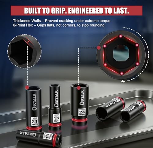 11PCS 1/2 Inch Drive Impact Deep Socket Set Metric 10-24mm, 6-Point, CR-MO | Deep Well Socket Set for Impact Wrench, Heavy Duty Automotive & Machinery Repair - size: 11PCS Metric