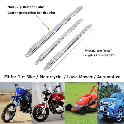 Dr.Roc 1 x 19.5 inch 2 x 15.5 inch Straight Mount and Demount Tire Irons with 6 x TR413 Valve Stems Set Motorcycle Dirt Bike Lawn Mower ATV UTV Tire Changing Tools Tire Spoons Tire Levers