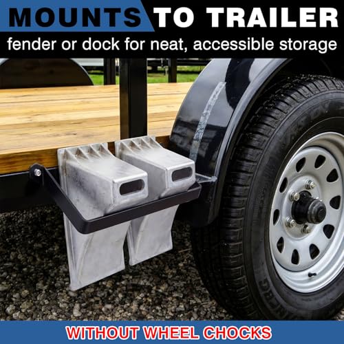 Outus Wheel Chock Bracket Mount Holder, Storage for 2 Pcs 9 Inch Aluminum Wheel Chocks Trailer Bed, Fender, Loading Dock, Tractors Truck Tire Blocks, Powder Coated Carbon Steel, 20.8"L x 1.25"W x 7"H