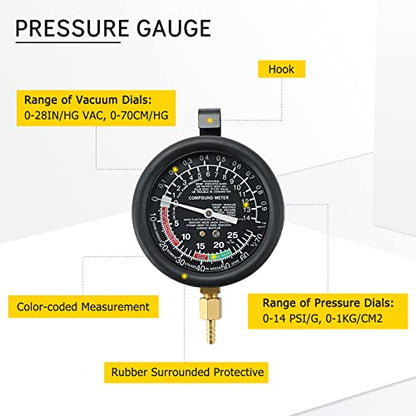 Vacuum and Fuel Pump Tester Gauge Kit | Gauge Leak Carburetor Pressure Diagnostics Tool Kit (Red) - color: Red