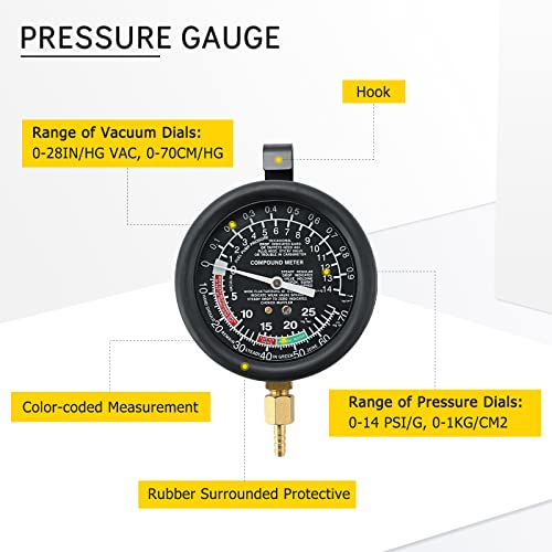 Vacuum and Fuel Pump Tester Gauge Kit | Gauge Leak Carburetor Pressure Diagnostics Tool Kit (Red) - color: Red