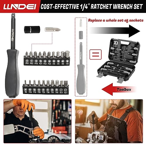 LLNDEI 1/4" Impact Socket Set 83 Pieces, SAE(5/32-9/16 in) Metric (4-15mm) | 72T Ratchet Wrench Handle,CR-V Mechanics Tool Set with Adapter, Screwdriver Bits for Automotive Repair - size: 83-Piece 1/4" Drive Impact Socket Set