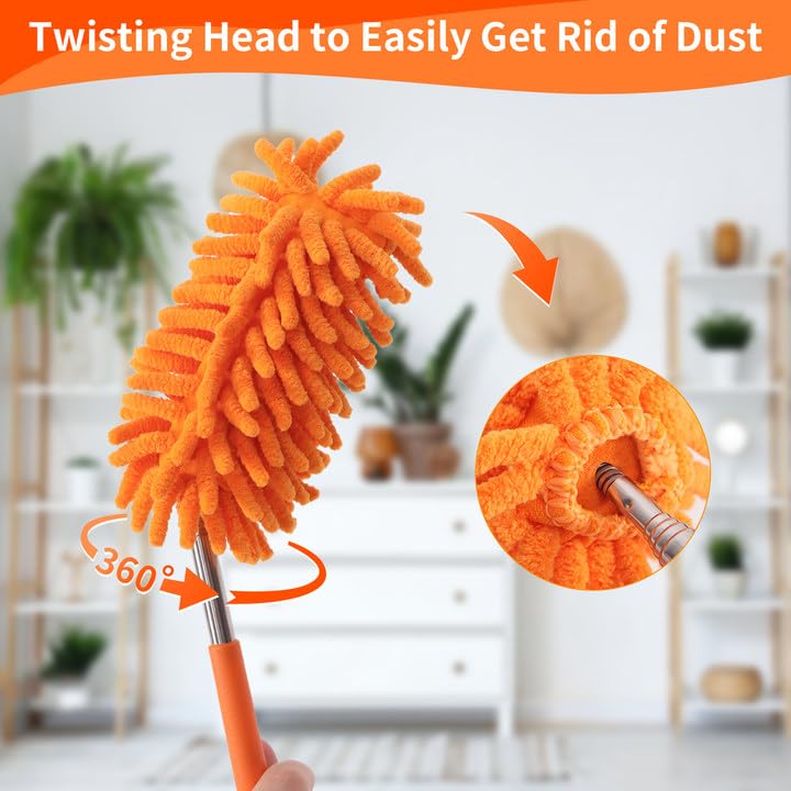 Mini Duster for Cleaning, 360° Bendable Hand Dusters with Extension Pole, Washable Small Duster for Car Interior, Office, Furniture - color: 2 Pack Red