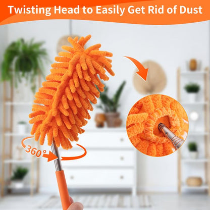 Mini Duster for Cleaning, 360° Bendable Hand Dusters with Extension Pole, Washable Small Duster for Car Interior, Office, Furniture - color: 2 Pack Pink