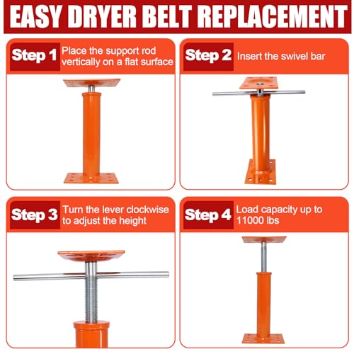 4 Pack 10.8-16.5 in Adjustable House Floor Jacks, Steel, 11,000 lb Each | Crawl Space Jack Posts Include Built-In Adjustment Rods for Temporary Beam, Joist and Floor Support - size: 4P 10.8-16.5 inch