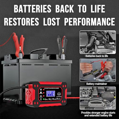 Car Battery Charger,12V 6Amp Trickle Charger and Maintainer, Smart Fully Automatic Battery Charger w/Temperature Compensation, Battery Pulse Repair and Desulfator for Lead Acid AGM Batteries - color: 1) - 6Amp/12V (Red)