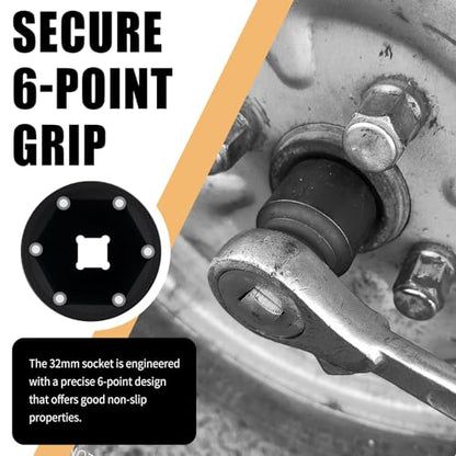 32 mm Socket 1/2 Drive with 6 Point Design,1/2 Drive Anti-Rust 32mm Axle Nut Socket for Shaft Nut Quick Dismantle,Professional Deep Impact Sockets Set Automotive Tools