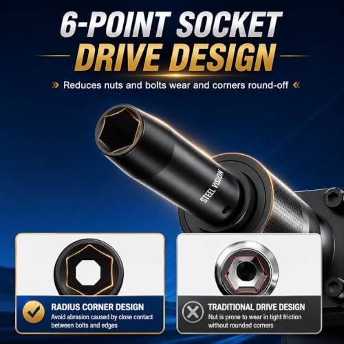 Steel Vision 11 pc 3/8 in Drive Deep Impact Socket Set,SAE & Metric， 6Point, Chrome vanadium steel，13 Pieces 3/8" Dr. Socket - size: 3/8"_11pc