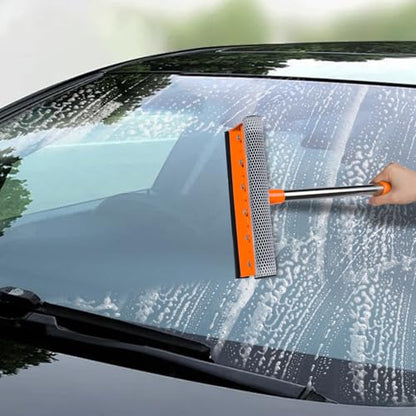 2 in 1 Car Windshield Squeegees with 15.3"-23.6" Retractable Stainless Steel Handle, Windshield Cleaner Tool for Cars, Trucks, Glass Doors, Shower Glass, Outdoor Windows, Orange