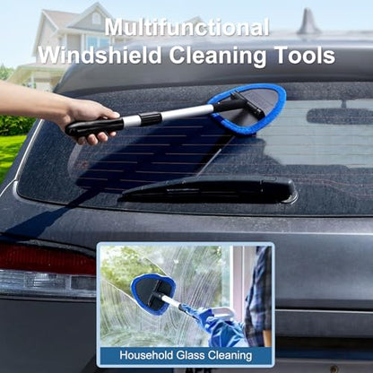 Car Windshield Cleaning Brush, Multifunctional Car Windshield Cleaning Brush Set‌ Car Cleaning kit with Retractable Handle, Microfiber Cloth, Spray Bottle, Suitable for All Cars(Blue)