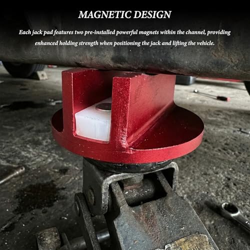 Universal Magnetic Jack Pad, 0.47" Width Slotted Jack Puck Heavy Duty Pinch Weld Frame Rail Protector, Aluminum Grooved Jacking Adapter Automotive Repair Accessories (Red) - color: Red
