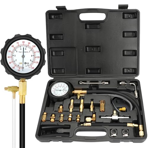 BETOOLL 0-140PSI Fuel Injector Injection Pump Pressure Tester Gauge Kit Black Case Fuel Pressure Tester Kit Car Tools - size: Master BK