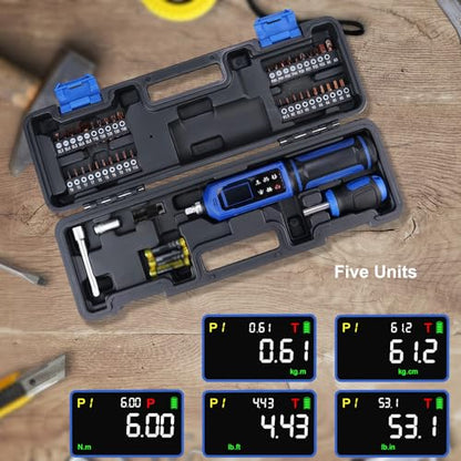 46 Pcs Digital Torque Screwdriver Set 1/4",0.8-53.2 LB.IN Adjustable Inch Pound Torque Screwdriver, Torque Wrench Screwdriver ±1% Accuracy, LCD with Buzzer & LED Alerts - size: 1/4" 0.8-53.2 LB.IN