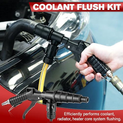 Coolant System Flush Gun, Lever Action Heater Core Flush Kit, Radiator/Cooling System Flusher, Air and Water Combo Flushing Set with Nozzles for 19-40 mm Hoses