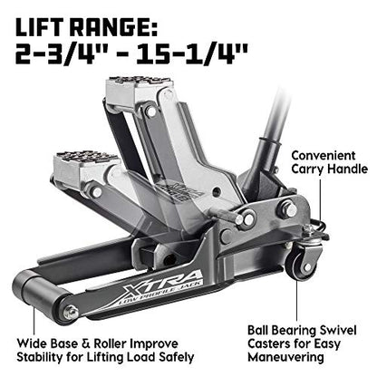 Powerbuilt Xtra Low Profile Floor Vehicle Jack with Safety Bar, Extra Low Car Jack - 2 Ton Load Capacity 620479E, Silver - size: 2 Ton, Xtra Low Profile