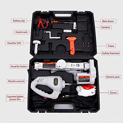 Trihelper Electric Car Jack Kit 12V Trailer Floor Jack Stands Set 3 Ton Vehicle Scissor Car Lift for Tire Change and Road Emergency with Impact Wrench