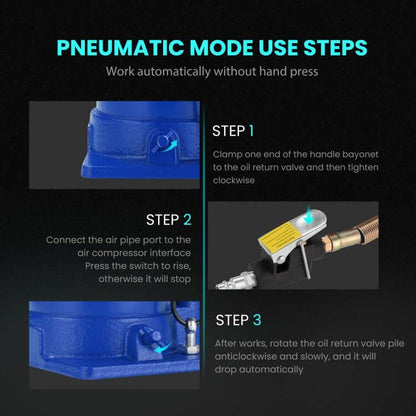 SPECSTAR Pneumatic Air Hydraulic Bottle Jack with Manual Hand Pump 20 Ton | Heavy Duty Auto Truck Travel Trailer Repair Lift Blue - color: Blue