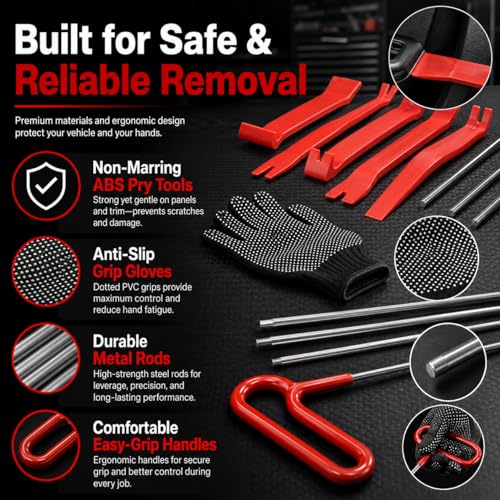 HIGH & SKY 17 PCS Car Tool Kit – Solid Steel Rod 68 Inch with Air Wedge & Pump | Multipurpose Car Repair Tool Kit for Vehicles, Home & Garage Use