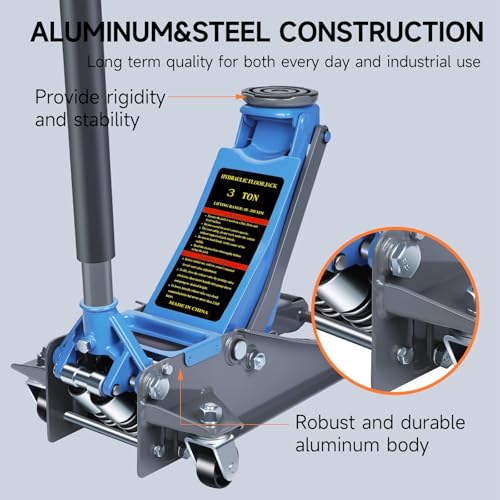 Larbanke 3 Ton Hydraulic Floor Jack, Low Profile Steel Jack with Double Pump Quick Rise, Heavy Duty Service Jack for Garage Repair and Maintenance