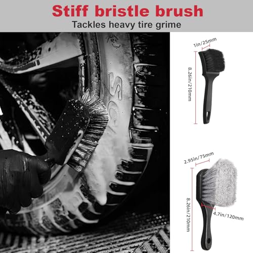 4PCS Wheel Tire Cleaning Kit 360 Flexible Scratch-Free Rim Brush | Dual-bristle tools & lint-free microfiber towel, compact portable multi-vehicle auto care holiday gift set
