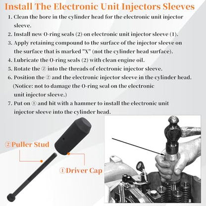 9U-6891 Injector Sleeve Remover Installer Set + J-42083 Automatic Timing Pin + 9U-7227 Injector Height Tool + J-38587-A Engine Barring Socket Fits for CAT Caterpillar 3406E C15 C16 Engines - size: 9pcs