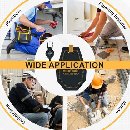MELOTOUGH Mini Kneeling Pads with Badge Reel for Work, 1" Thick Soft NBR Foam Kneeling Pad for Mechanics, Construction, Electricians, Plumbers - Portable & Comfortable (Black)