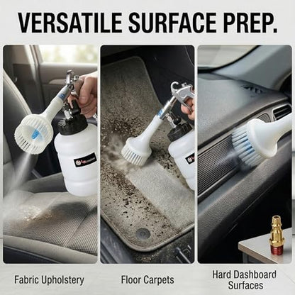 LE LEMATEC Interior Detailing Gun, Air Foam Car Wash Tool with Scrub Brush | Cleans Upholstery Carpet Vents Seats, Pneumatic Tornado Cannon, Solution Bottle, Auto Detail Kit - size: 3,000+ RPM