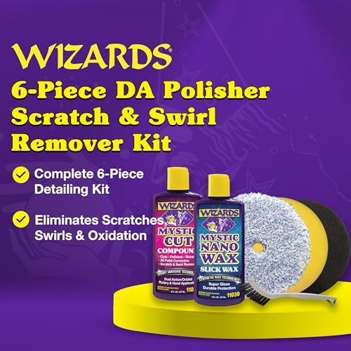 Wizards Buffing Polisher Kit – Foam Cutting Polishing Pads with Wax and Compound - Car Auto Body Scratch Remover - Orbital Buffer Attachment for Painted Surfaces - Paint Correction and Polishing