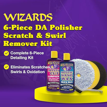 Wizards Buffing Polisher Kit – Foam Cutting Polishing Pads with Wax and Compound - Car Auto Body Scratch Remover - Orbital Buffer Attachment for Painted Surfaces - Paint Correction and Polishing