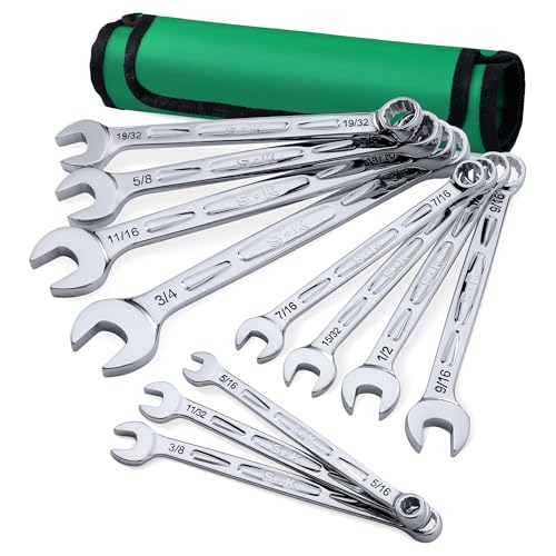 SK Combination Wrench Set, SAE 5/16" to 3/4", 11-Piece, SuperKrome Finish, Premium CR-V Construction, with Rolling Pouch - size: SAE