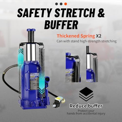 20 Ton Air Hydraulic Bottle Jack with Air-Powered or Manual Operation, One-Piece Hydraulic Cylinder Design, Air Bottle Jack with Carry Handle for Pickup Trucks, Commercial Vehicles, and Farm Equipment - color: Blue