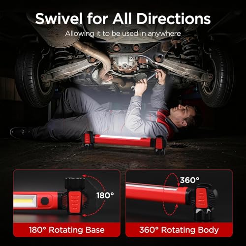 Work Light, 2500LM 5200mAh Mechanic Under Hood Light Bar, Red, 1 Pc | 2-Level Brightness, 4-10H Runtime, Magnetic Bases & Hooks, 360° Rotating, Tool Gift, for Car Repair, Camping, Emergency