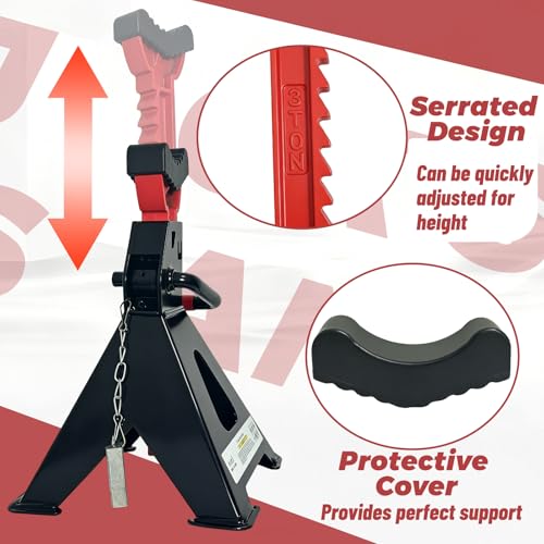 HENBOW Jack Stands，3 Ton Jack Stands with Solid Wheel Chocks，6600lbs Capacity,11"-16.33" Adjustable Car Lift Stands with Double Pin Locking,Black,1 Pair - color: Black-1