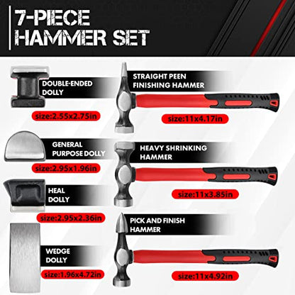 C&T Auto Body Repair Tool Hammer Dolly Set 7 Piece, Car Body Repair Tool Kit with Carrying Case, Carbon Steel Dolly and Hammer Dent Body Fender Tool Set - size: Small