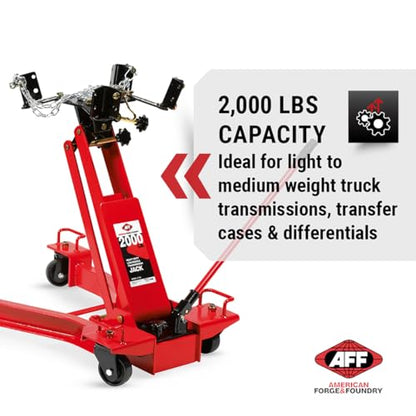 AFF Low Profile Manual Hydraulic Transmission Jack - Heavy Duty Steel Body, Adjustable Saddle with Safety Chain & 360 Handle - for Transmissions, Transfer Cases & Differentials (Multiple Capacities) - size: 2000 lbs Capacity
