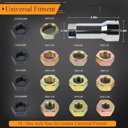 16-Piece Axle Spindle Rethreading Kit - Axle Thread Repair Kit with 10 Dies 1-1/16" Extension Bar, Axle Spindle Thread Chaser Set with Case, Essential Tool for Mechanics