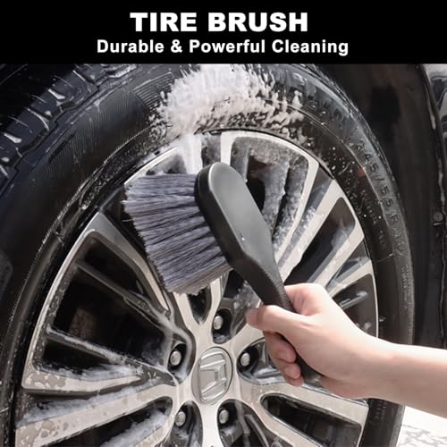 Car Wheel Brush kit, Tire Brush, Wheel Cleaner Brush, Soft-bristled Rim Cleaner Brush, Car Detailing Brushes, Wheel Brushes for Cleaning Wheels,Tires, Car Cleaning Brush Supplies Kit - color: Black