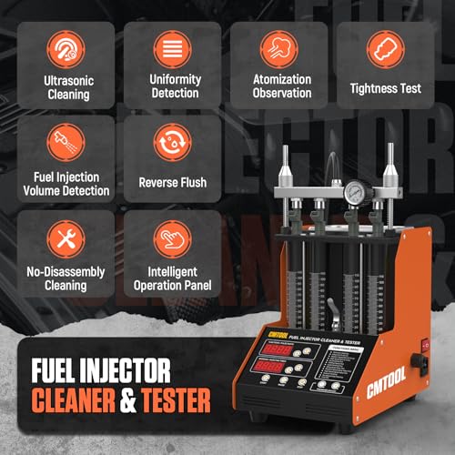 CMTOOL Fuel Injector Cleaner Machine, Ultrasonic Cleaning Kit, 9 Test Modes, Auto Fuel Injector Cleaner and Tester, Motorcycle Automotive Tool, 800ml Ultrasonic Tank