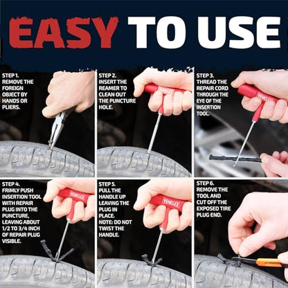 Vehiclex Tire Repair Kit for Plug and Patch with Aluminum Handled Tools - Emergency Kit with Pliers in Zippered Bag for Car, Motorcycle, ATV, Tractor, Lawn Mower - size: Compact + pliers